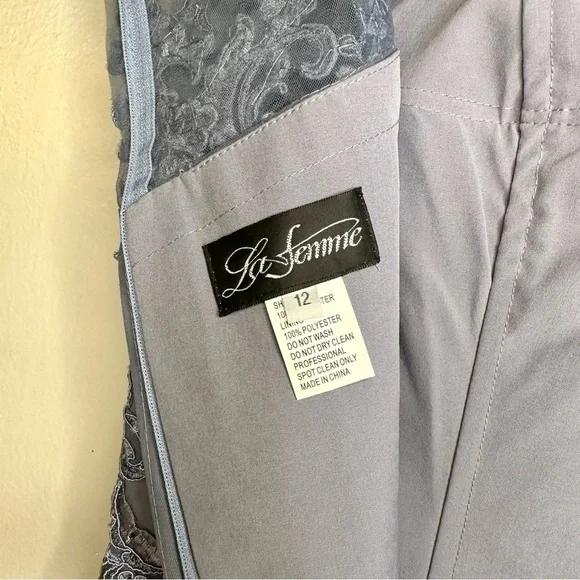 La Femme Dusty Blue Embellished Gown Sz12 - Picture 7 of 13